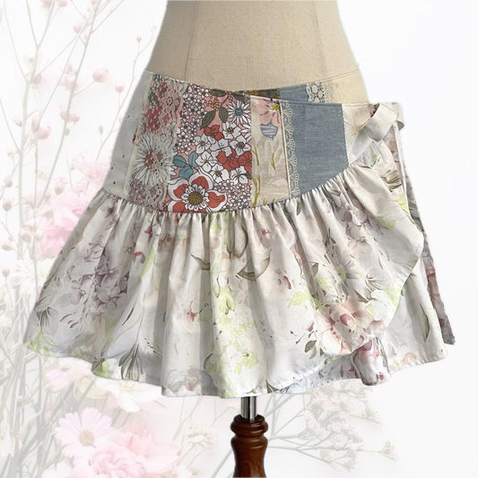 Patchwork Blooms Mini Wrap Skirt Large