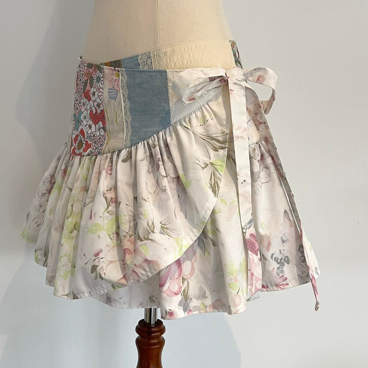 Patchwork Blooms Mini Wrap Skirt Large