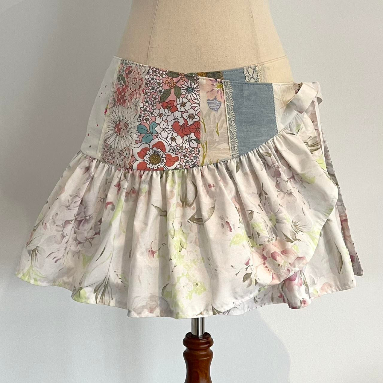 Patchwork Blooms Mini Wrap Skirt Large