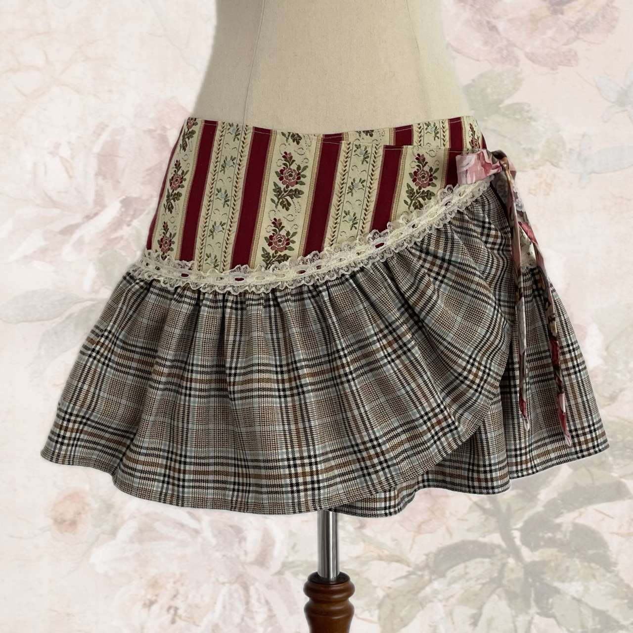 Vintage Plaid Mini Wrap Skirt Medium