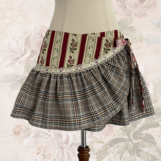 Vintage Plaid Mini Wrap Skirt Medium
