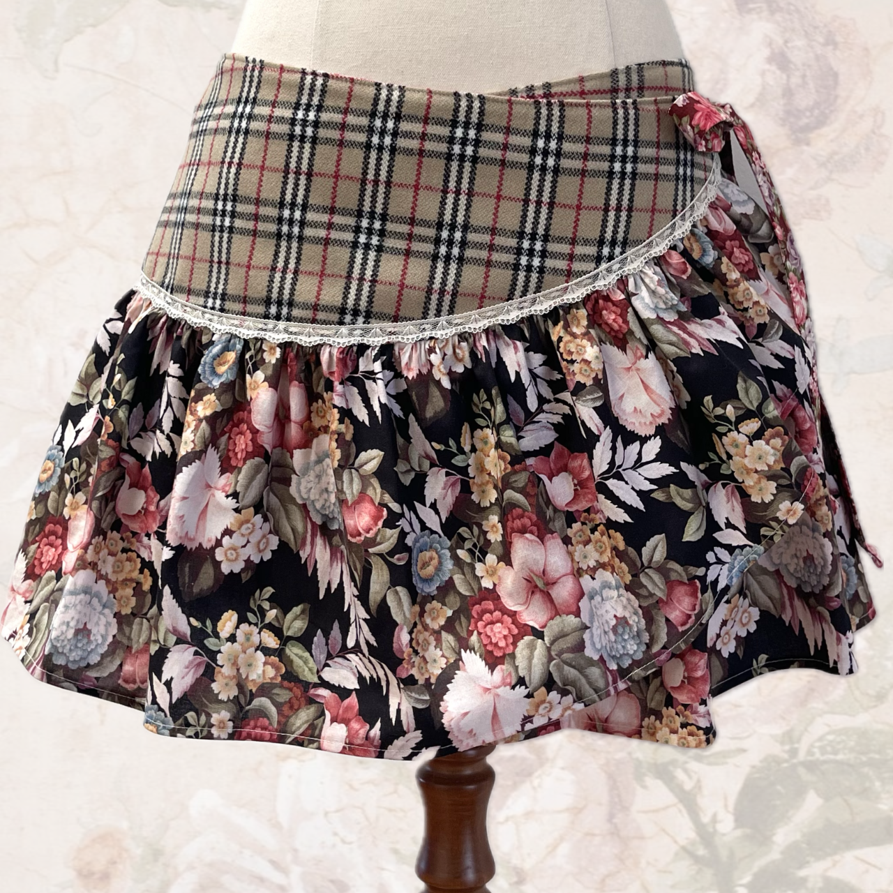 Tartan Blooms Mini Wrap Skirt Large